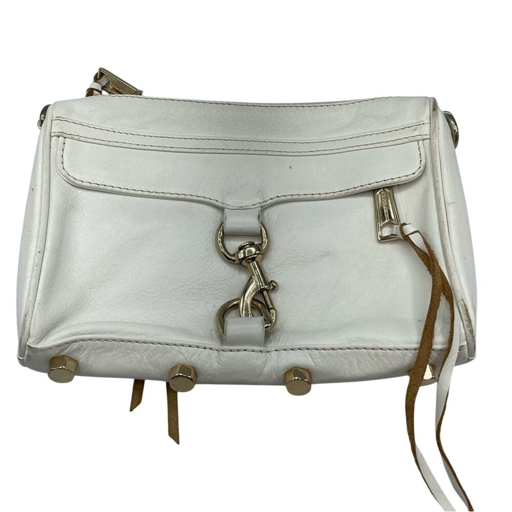 Rebecca Minkoff Cream Leather Clutch Handbag Gold Hardwear Fringe No Strap